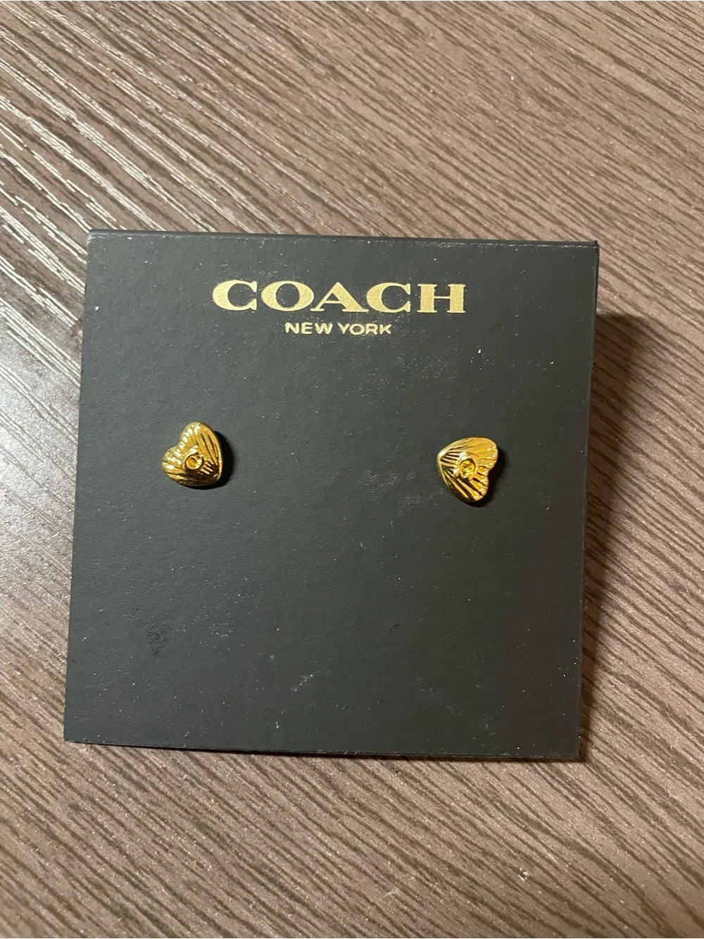 COACH Gold Heart Logo Stud Earrings - Picture 5 of 13